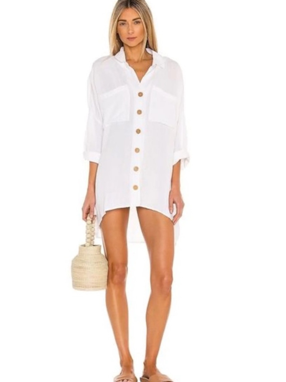 Show Me Your MuMu Johns Button Down Shirt in White Linen